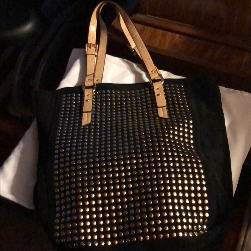 Kelsi Dagger Tote Black Suede Studded